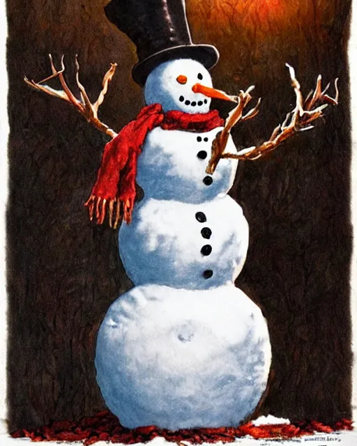 Prompt: snowman made of meat, art by beksinksy, bernie wrightson