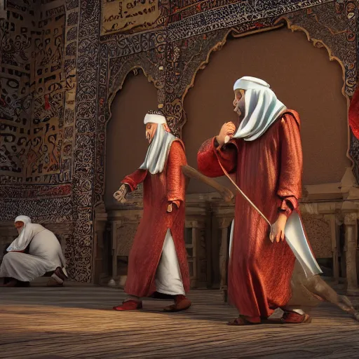 Image similar to sufi figures in the style of maud ventours behance hd octane render