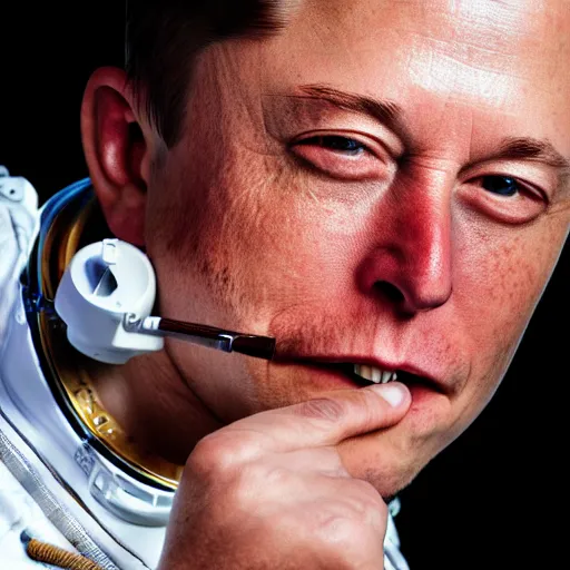 Prompt: Happy Smoking Elon Musk on Mars, photo, portrait, centered, in spacesuit, smoking, detailed, close up 2040