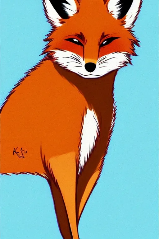 Image similar to A brown fox on a flat pastel yellow background, poster art by Ken Sugimori, featured on Pixiv, furry art, anime aesthetic, poster art, 2d