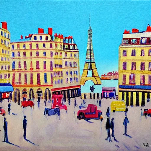 Image similar to A sunny day in modern Paris, colorful painting by Charles Blondin