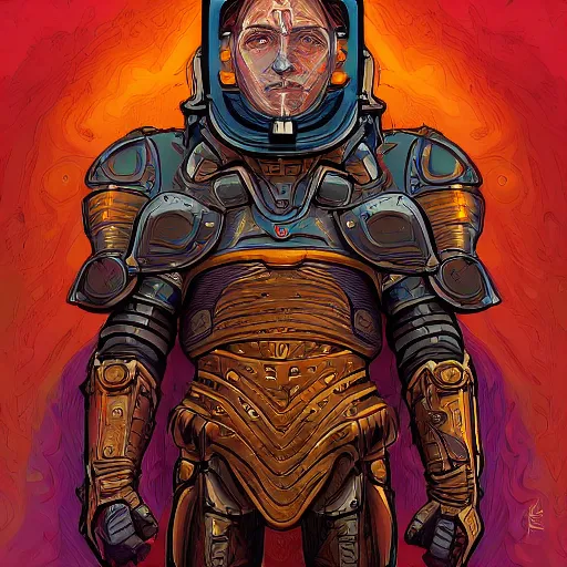 Image similar to portrait of a human paladin, standing, futurism, da vinci, Dan Mumford, Josan Gonzalez
