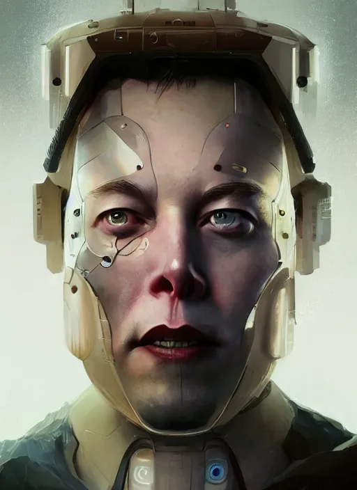 Image similar to a beautiful portrait of elon musk as cyborg. character design by cory loftis, fenghua zhong, ryohei hase, ismail inceoglu and ruan jia. artstation, volumetric light, detailed, rendered in octane