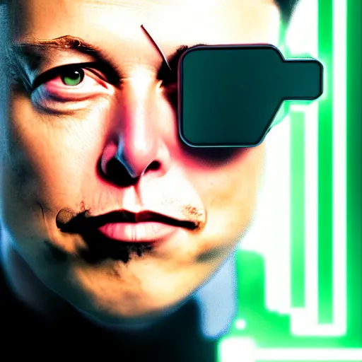 Prompt: elon musk as a hacker in the matrix, modelsociety, radiant skin, huge anime eyes, rtx on, perfect face, directed gaze, intricate, sony a 7 r iv, symmetric balance, polarizing filter, photolab, lightroom, 4 k, dolby vision, photography award