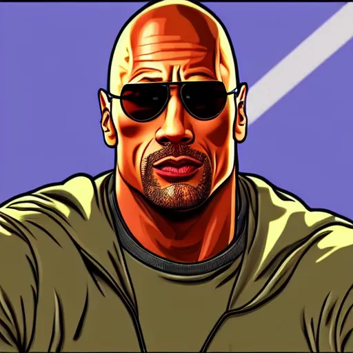 Prompt: dwayne johnson as gta art