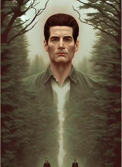 Image similar to twin peaks poster art, by michael whelan, rossetti bouguereau, artgerm, retro, nostalgic, old fashioned, 1 9 8 0 s teen horror novel cover, book, dale cooper, kyle mclaughlin, large owl wings wrap around dale cooper