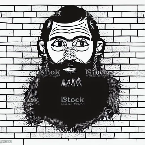 Prompt: bearded man turns bowl on woodlathe, vector art