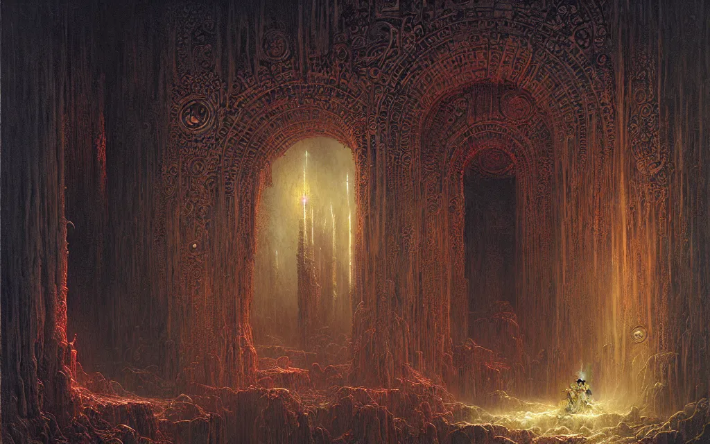 Image similar to the final realm, gateway to the underworld, mystic art, detailed painting by greg rutkowski and gustave dore and zdzisław beksinski, intricate detail