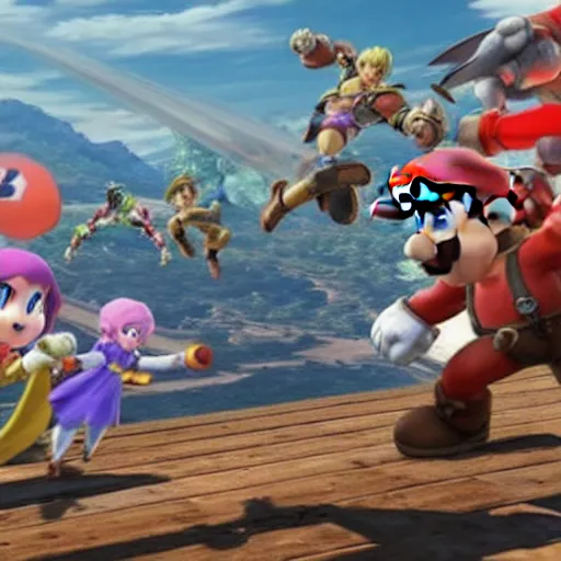 Prompt: in-game screenshot of Super Smash Bros. Ultimate, 3d render, Unreal Engine, octane render, ray tracing, Unity, highly detailed, high quality, HD, 4k, 8k, realistic, sharp, trending