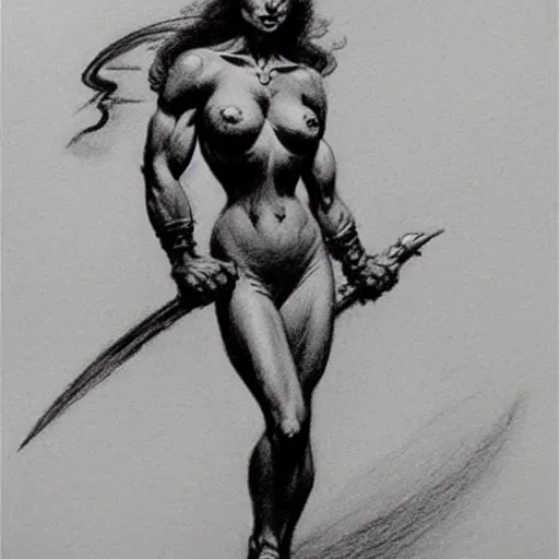 Prompt: frazetta woman pencil art