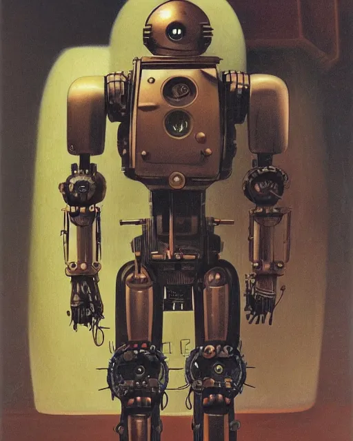 Image similar to steampunk robot, half body by ralph mcquarrie and frank lloyd frank lloyd and bruce pennington and ted nasmith