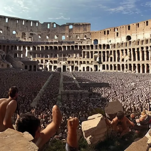 Image similar to gopro footage of the fall of rome, 4 k, realistic