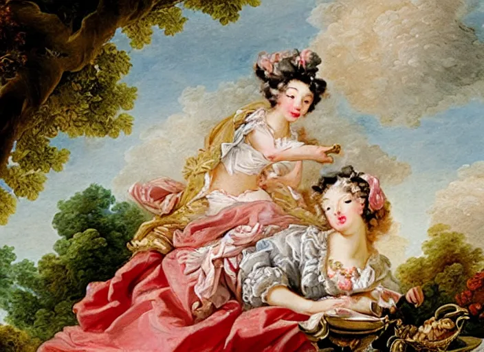 Prompt: rococo painting François Boucher high detail fancy cake