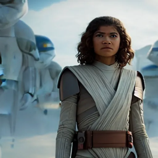 Prompt: First image from Star Wars Skywalker starring Zendaya (2035), 8k, HDR