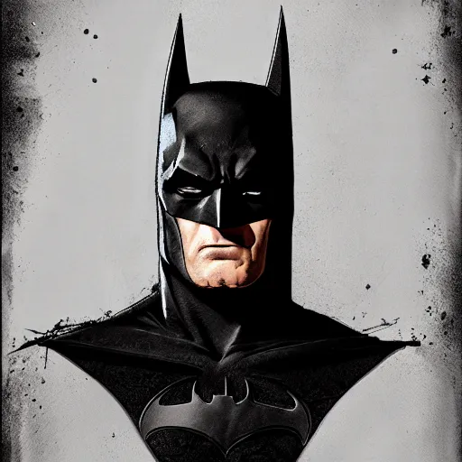 Prompt: portrait of old battle damaged batman, intricate, photoreal elegant, highly detailed, centered, grungy, digital painting, artstation, concept art, smooth, sharp focus,