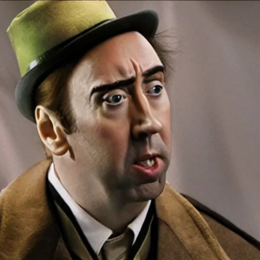 Image similar to nic cage but he is playing the hamburgler, movie still, hd digital photography