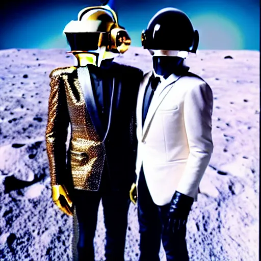 Prompt: photo of daft punk on the moon