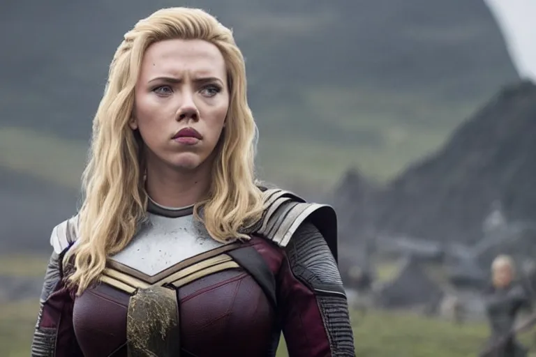 Image similar to starfleet uniform, scarlett johansson, in starfleet uniform, playing lagertha in a scene from the tv series vikings, directed by christopher nolan