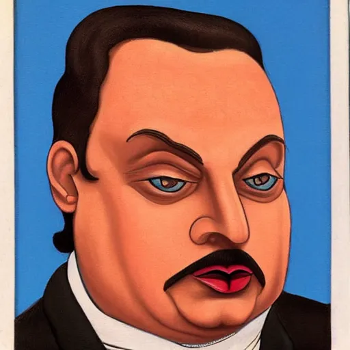 Image similar to id photo of a viktor orban in emperor outfit, art by fernando botero