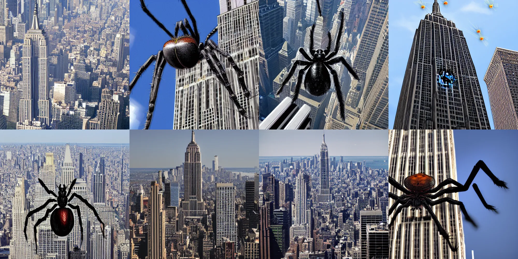 Prompt: a giant spider scaling the empire state building, hyper - realistic, high - resolution