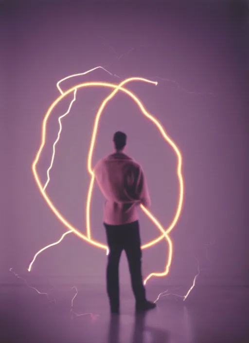 Prompt: realistic photo portrait of a glowing disks flying in a grey sky, covered with tesla electricity, transparent human 1 9 9 0, life magazine photo, natural colors, museum collection, kodak