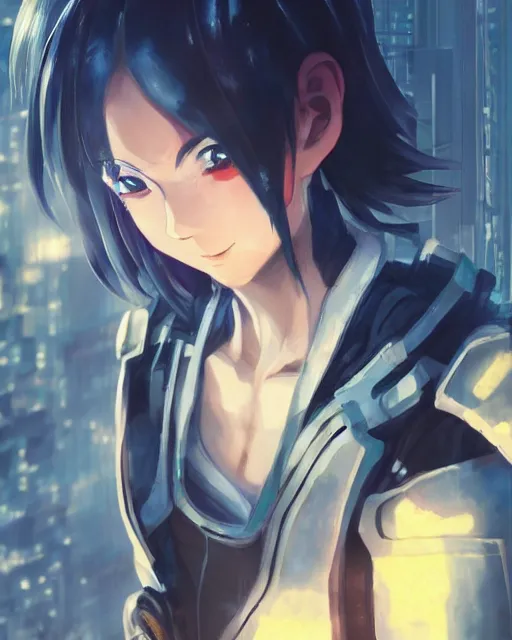 Image similar to portrait of anime girl in mechanic armor in night tokyo by makoto sinkai, my hero academia,cyberpunk, greg rutkowski, perfect face, fine details