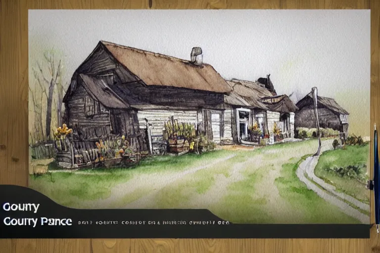 Image similar to country road store goose watercolor pen trending on artstation