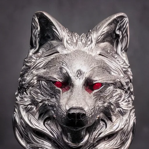 Image similar to portrait photography of a ruby wolf sculpture