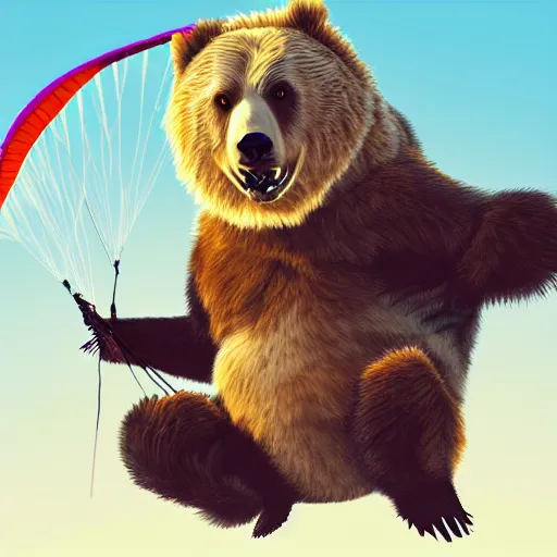 Image similar to paragliding grizzly, digital art, portrait, artstation