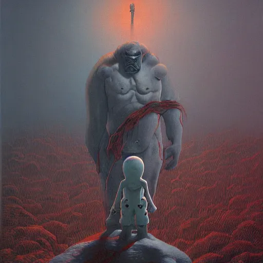 Image similar to squidward boss in style of God of war by zdzisław beksiński