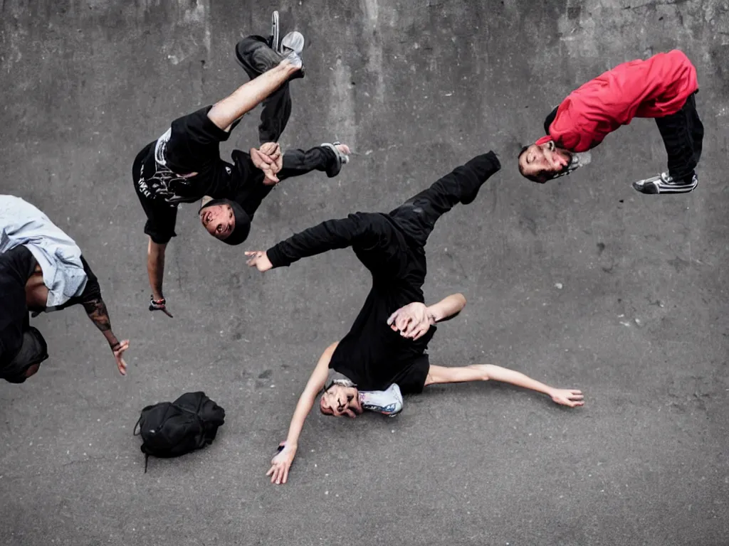 Prompt: breakdancing, breakdancer, street, photo