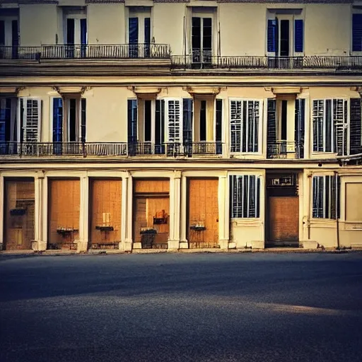 Image similar to a french building. sunset lighting.