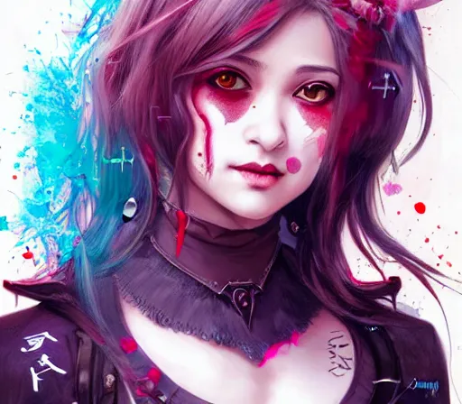 Image similar to a Demon Slayer FAN art portrait of grown up Mitsuri Kanroji ,by Stanely Artgerm,Tom Bagshaw,arthur adams,Carne Griffiths,trending on DeviantArt,street art,face enhance,chillwave,maximalist,full of color,glittering