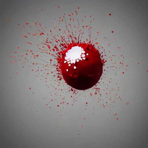 Image similar to Exploding cherry, 3d render, white background, realistic explosion