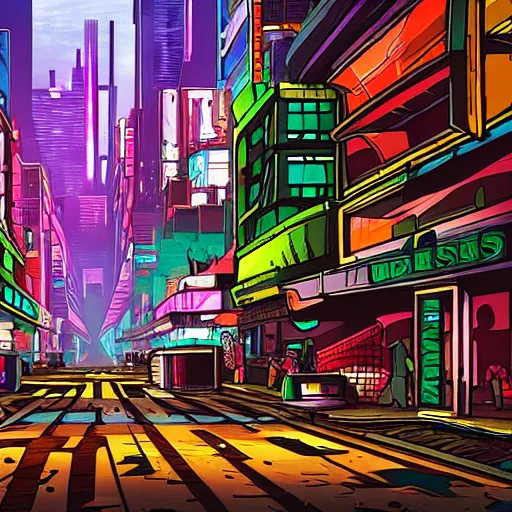 Prompt: shattered cyberpunk streets
