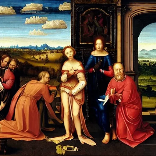 Prompt: a renaissance - style painting illustrating the concept of cognitive bias.