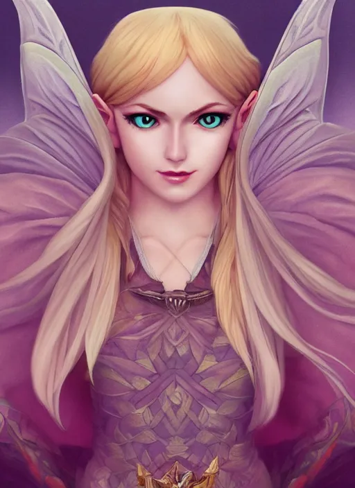 Prompt: 3/4 portrait of the great fairy from legend of zelda, seductive look, rule of thirds, smooth, sharp focus, James Jean pastiche by Artgerm, octane render