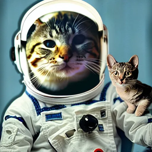 Image similar to cat with astronaut helmet flying over the jupiter, photo