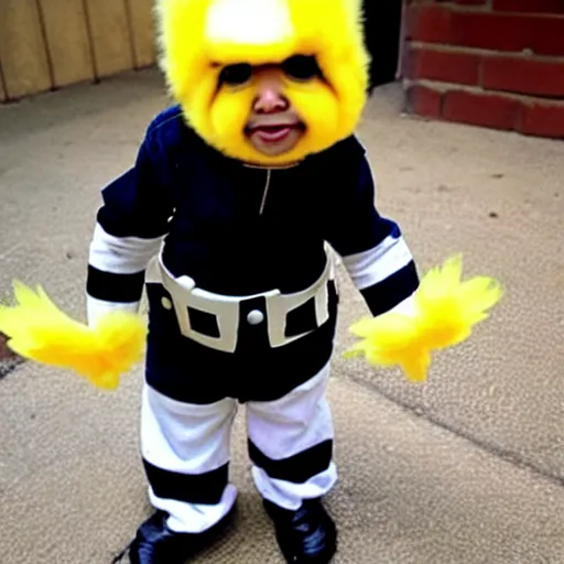 Image similar to cute baby chick dressed as a jail prisioner