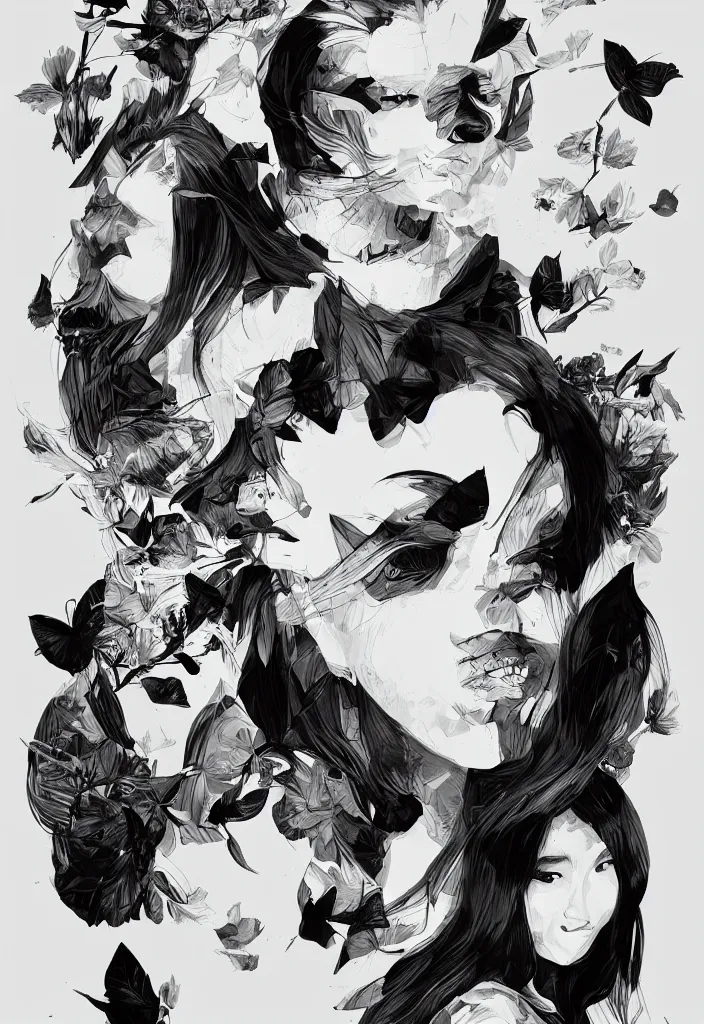 Image similar to graphic design by palefroi, nanae kawahara, damien tran, risoprint, elements in a composition, white space, artstation, greyscale, artwork