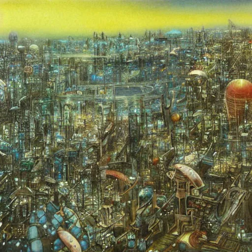 Prompt: A city on a floating island in the sky, Yoshitaka Amano, beautiful painting