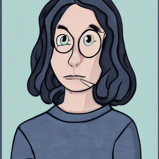 Prompt: portrait of lena headey as amelia from infinity train wearing a grey jumper and blue jeans, art by owen dennis,