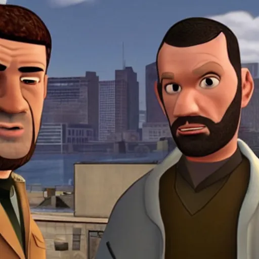 Prompt: roman bellic from gta iv in pixar movie