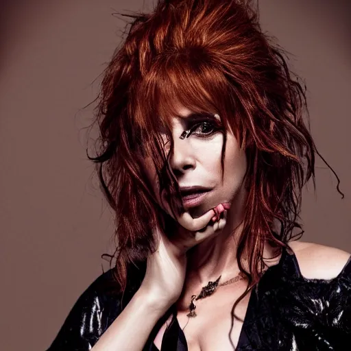 Image similar to mylene farmer by nick knight, dark themed, red weapon 8 k s 3 5, cooke anamorphic / i lenses, highly detailed, cinematic lighting