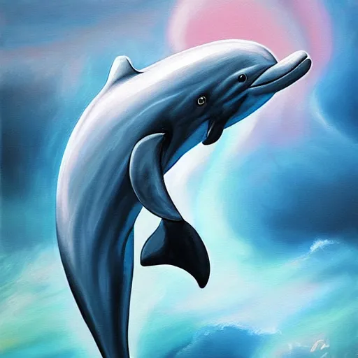 Image similar to painting, dolphin, cosmic background, artstation