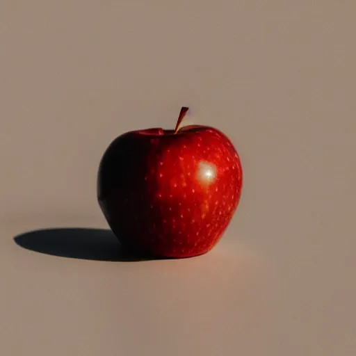 Prompt: a super close up of a lone apple sitting on a counter for one day photo - realistic dynamic lighting