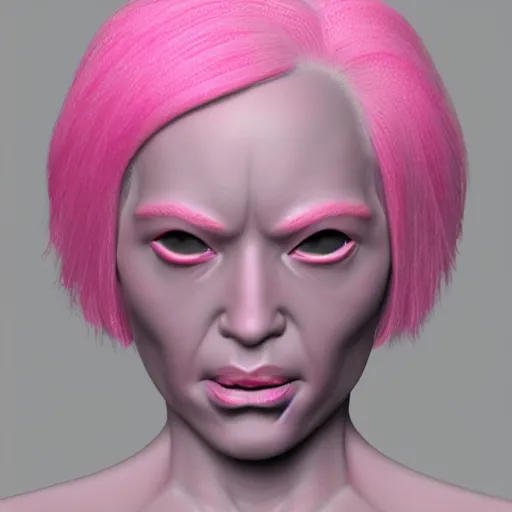 Image similar to ZBrush sculpt albino woman with pink hair and glowing eyes