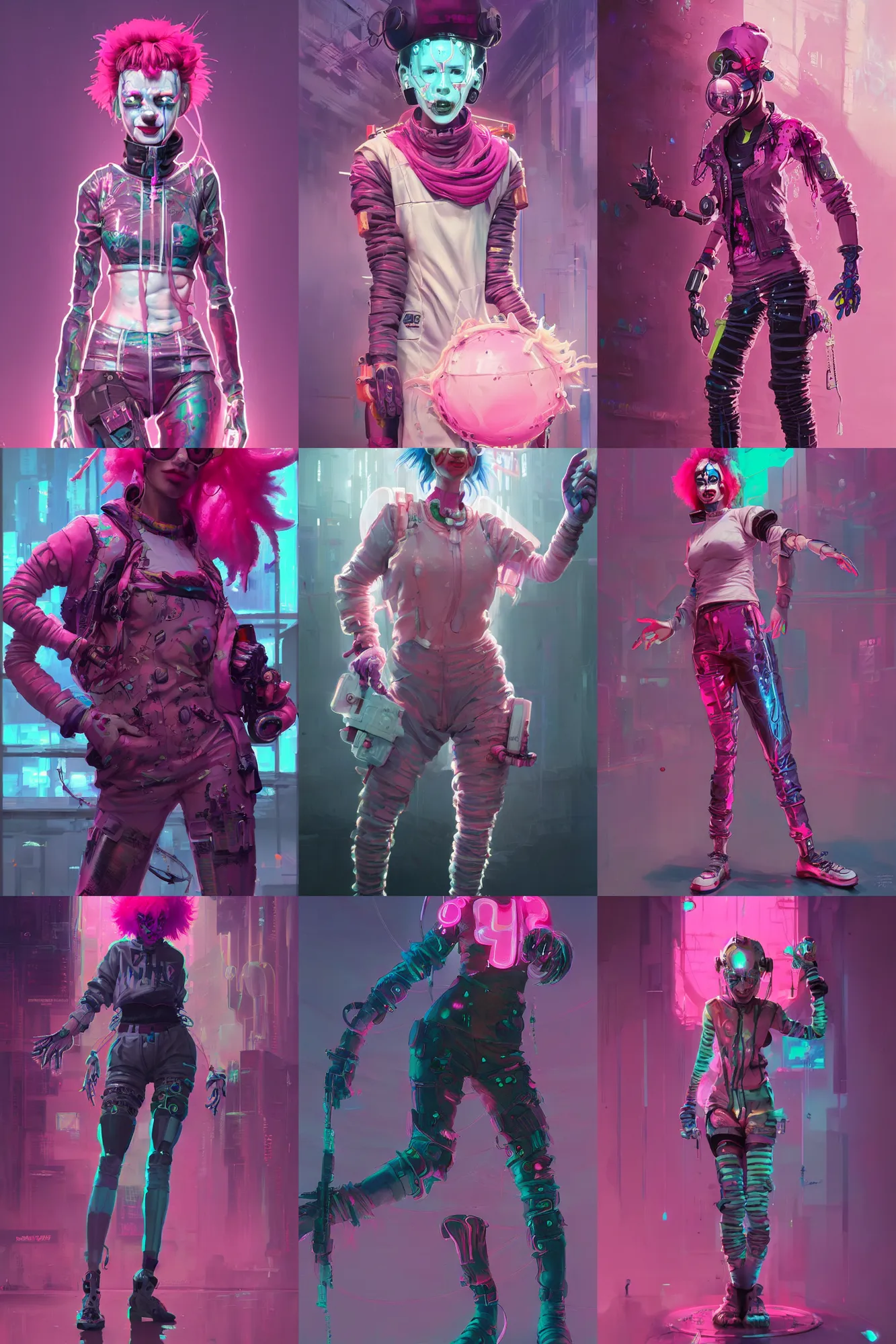 Prompt: cyberpunk clown girl made of pink slime, wearing cyberpunk intricate streetwear, transparent, behance hd artstation by jesper ejsing by rhads, makoto shinkai and lois van baarle, ilya kuvshinov, ossdraws, cinematic lighting, sharp focus, surreal concept art, lifelike, ray tracing, photorealistic