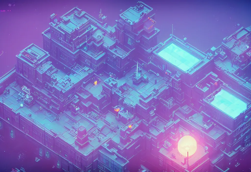 Image similar to hospital isometric magicavoxel bloodborne no mans sky, vaporwave, cinematic lighting, 4 k