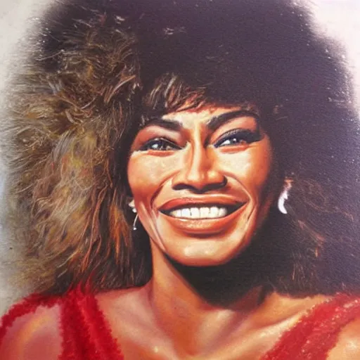 Image similar to a portrait of john wayne and tina turner daughter, she is smiling, highly realistic